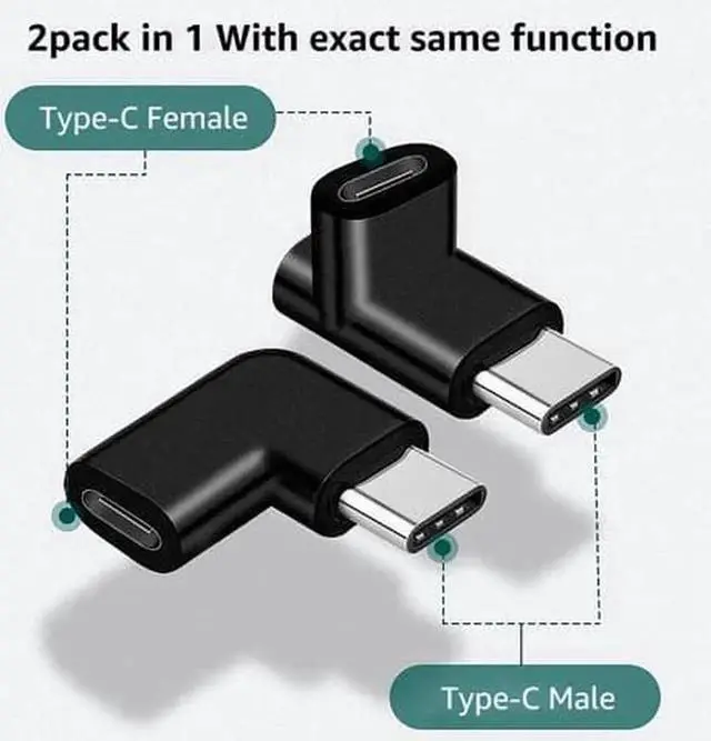 Alt view image 7 of 7 - JAENFONG USB C Adapter 90 Degree Male to Female Type C Adapter Angled Right & Left and Up & Down Extension Connector (2Pack)