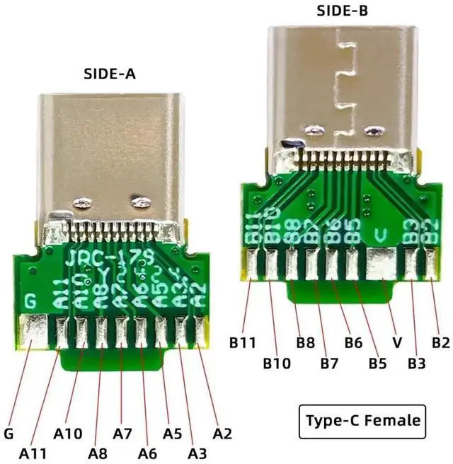 Alt view image 2 of 7 - JAENFONG 2 Pack USB C DIY Connector, USB 3.1 Type C PD 65W 18Pin Male Plug Female Socket Port Repair Replacement Solder Adapter with PCB Board