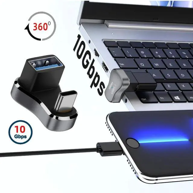 Alt view image 2 of 7 - JAENFONG  USB-C Adapter USB3.0 Type C Male to Female & OTG Power Data Adapter Opposite U Shape Back Angled Compatible with Deck