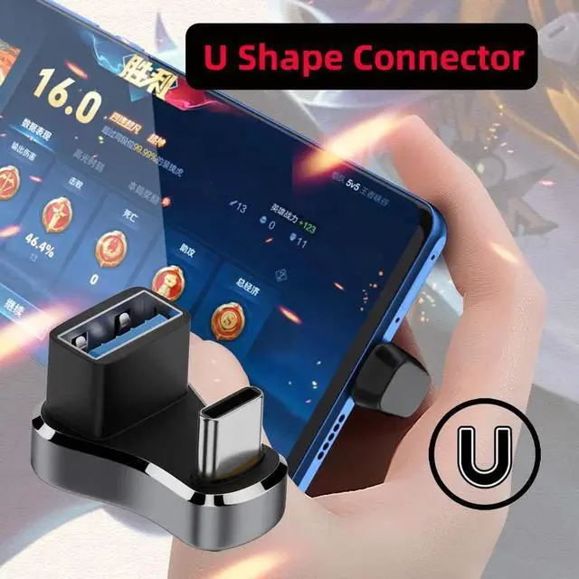 Alt view image 7 of 7 - JAENFONG  USB-C Adapter USB3.0 Type C Male to Female & OTG Power Data Adapter Opposite U Shape Back Angled Compatible with Deck