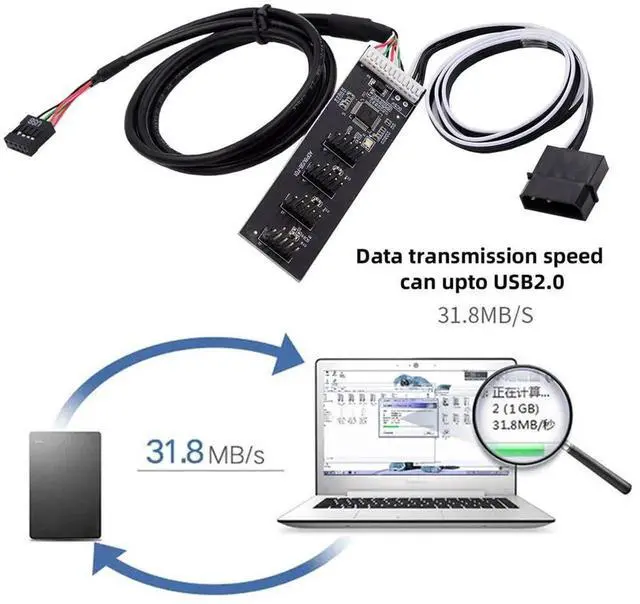 Alt view image 6 of 7 - JAENFONG USB 2.0 9pin 10pin Header 1 to 4 Female Splitter Extension Cable HUB with IDE 5V Power Connector Adapter Port Multilier