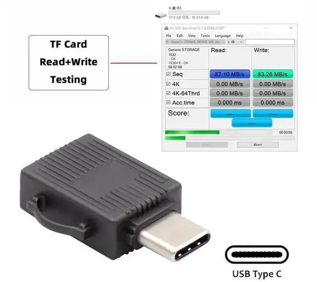 Alt view image 3 of 7 - JAENFONG 5Gbps USB 3.0 Type C USB-C to Micro SD SDXC TF Card Reader Adapter for Laptop Tablet Phone