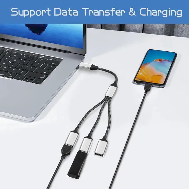 Alt view image 6 of 6 - JAENFONG USB-C OTG Splitter Y Cable 20CM USB 3.0 Type C Male to Dual USB A Female Multiport Split Converter Multiple Hub for Car,Laptop,PC and More (1 to 3)