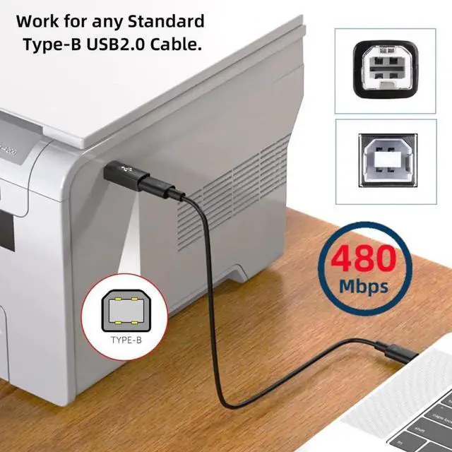 Alt view image 2 of 7 - JAENFONG 2pcs/lot USB 2.0 B Type Female to Type-C Male Angled & Straight Extension Adapter for Printer Phone Disk