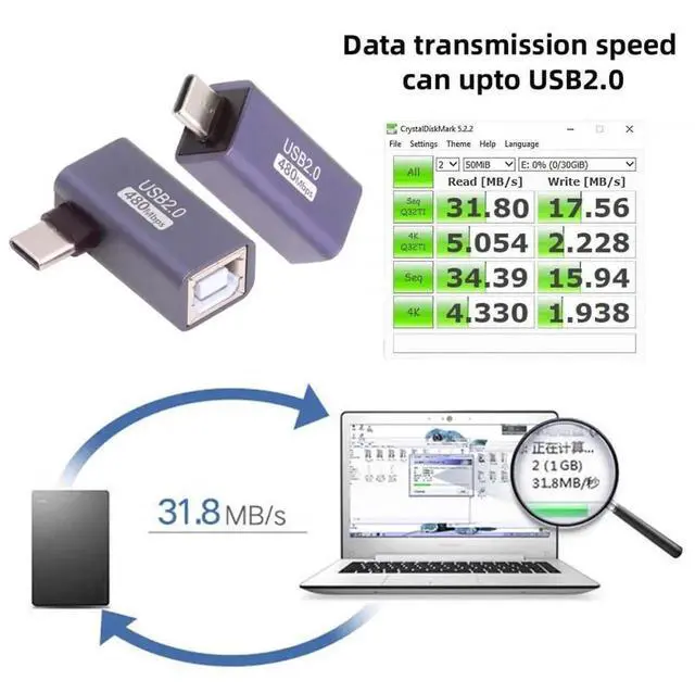 Alt view image 4 of 7 - JAENFONG 2pcs/lot USB 2.0 B Type Female to Type-C Male Angled & Straight Extension Adapter for Printer Phone Disk