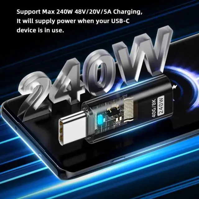 Alt view image 5 of 7 - JAENFONG Adapter Transparent LED USB4 Type C Male to Female Extension 240W Power 40Gbps Data 8K Video Adapter for Phone Laptop