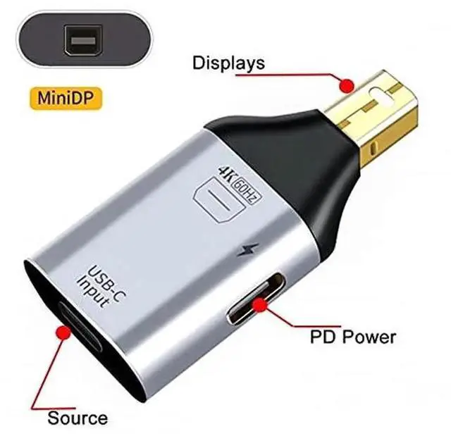 Alt view image 4 of 7 - JAENFONG USB-C Type C Female Source to Mini Displayport DP Sink HDTV & PD Power Adapter 4K 60hz 1080p for Phone & Laptop