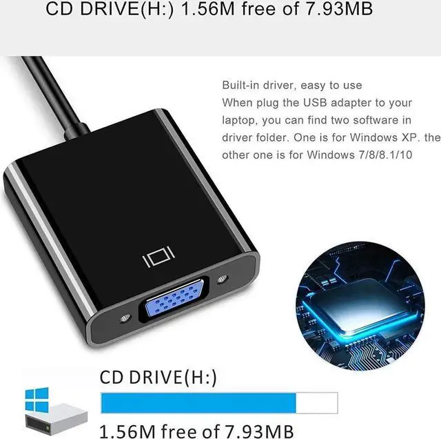 Alt view image 2 of 7 - JAENFONG USB to VGA Adapter,USB 3.0 to VGA Adapter Multi-Display Video Converter- PC Laptop Windows 7/8/8.1/10,Desktop, Laptop, PC, Monitor, Projector, HDTV