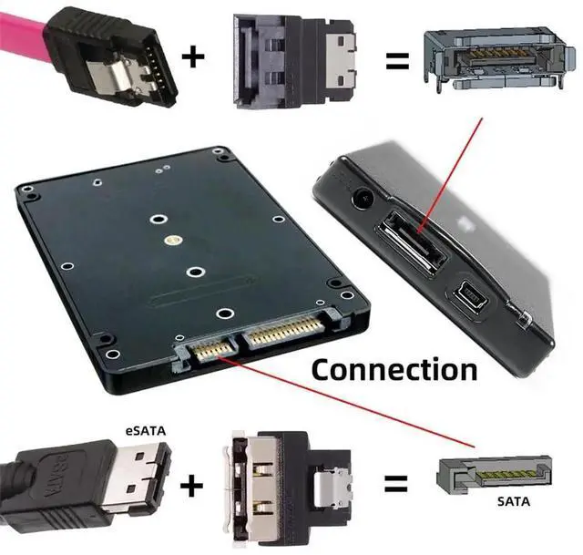 Alt view image 4 of 7 - JAENFONG 2pcs/lot 7Pin SATA to ESATA Male to Female & External ESATA to SATA Adapter Extender for SSD Disk