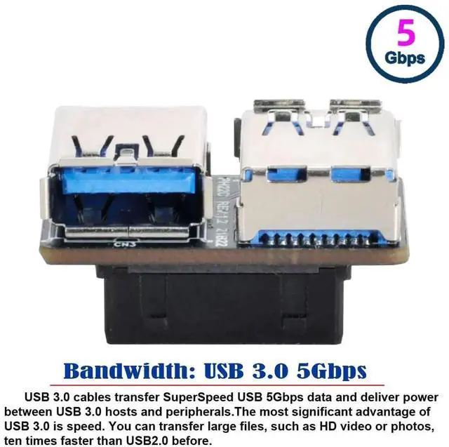 Alt view image 5 of 6 - JAENFONG Dual USB 3.0 A Type Female to Motherboard 20/19 Pin Box Header Slot Adapter PCBA Flat Type