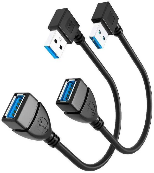 Main image of JAENFONG USB 3.0 Extension Cable Left and Right Angle, 2 Pack 90 Degree USB3.0 A Male to Male Extender Cord for Laptop TV USB Disk Mouse Hard Disk Camera