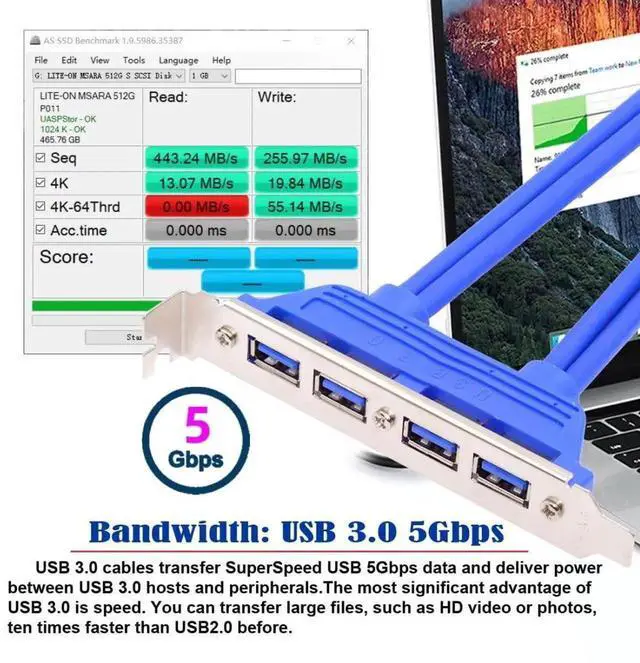 Alt view image 4 of 7 - JAENFONG USB 3.0 Front Panel Header 19/20Pin 2 Male to 4 USB 3.0 Female Chassis Back Panel Port Extension Cable 0.5M with 12cm PCI-E Slot Bracket