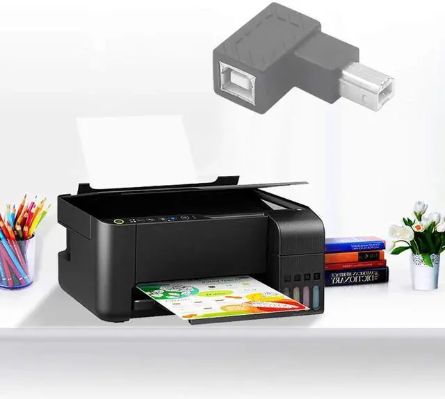 Alt view image 2 of 6 - JAENFONG USB 2.0 Type-B Male to Female Printer Adapter, 2 Pack, 90 Degree, 480 Mbps, Plug & Play, Compatible with PC, USB 2.0, Right Anglez