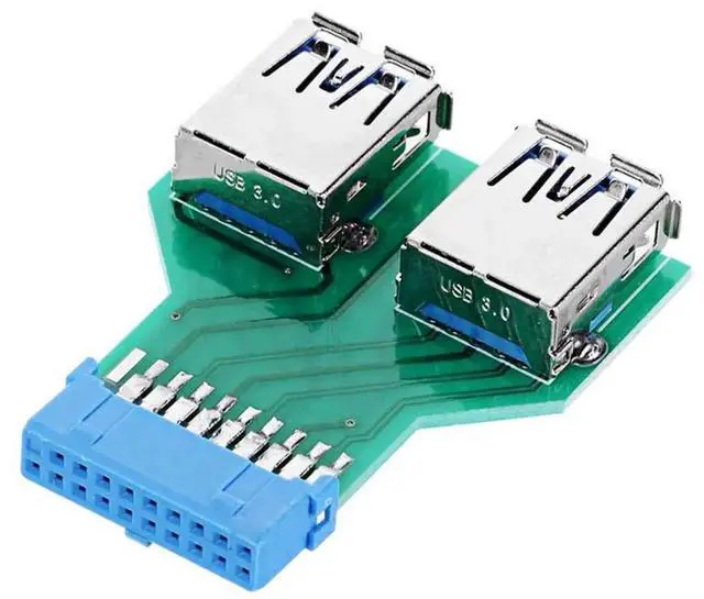 Alt view image 3 of 5 - JAENFONG Dual USB 3.0 A Type Female to Motherboard 20/19 Pin Box Header Slot Adapter PCBA
