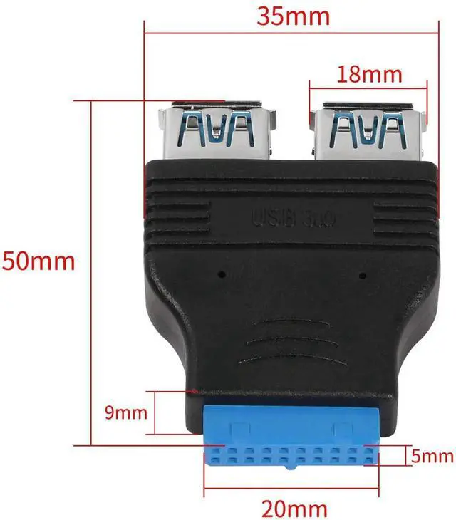 Alt view image 6 of 6 - JAENFONG 19Pin to USB3.0 A Adapter, Dual USB 3.0 A Female Ports Motherboard Flat Adapter, 2-Pack