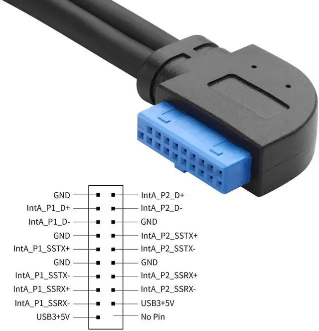 Alt view image 4 of 6 - JAENFONG USB3.0 20Pin Motherboard Extension Cable 90 Degree USB 3.0 Front Panel Header 19/20Pin Female to Female Mainboard Header Port Extension Cable(1ft/30cm)