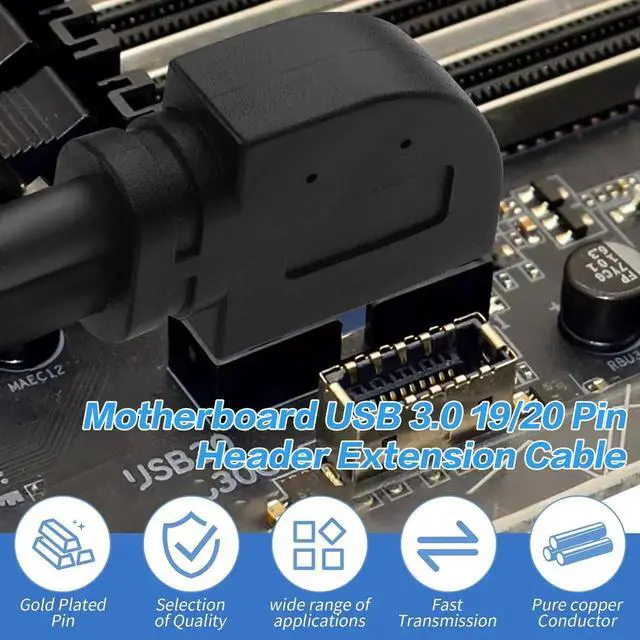 Alt view image 6 of 6 - JAENFONG USB3.0 20Pin Motherboard Extension Cable 90 Degree USB 3.0 Front Panel Header 19/20Pin Female to Female Mainboard Header Port Extension Cable(1ft/30cm)