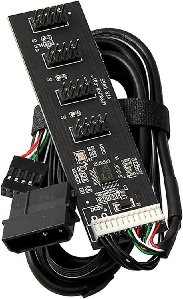 Alt view image 4 of 5 - JAENFONG USB 9 Pin Motherboard Header Hub 4 Ports Splitter Adapter, USB 2.0 9Pin Header 1 to 4 Extension Converter Card - Molex Power,USB 9-Pin Internal Cable,1.64FT
