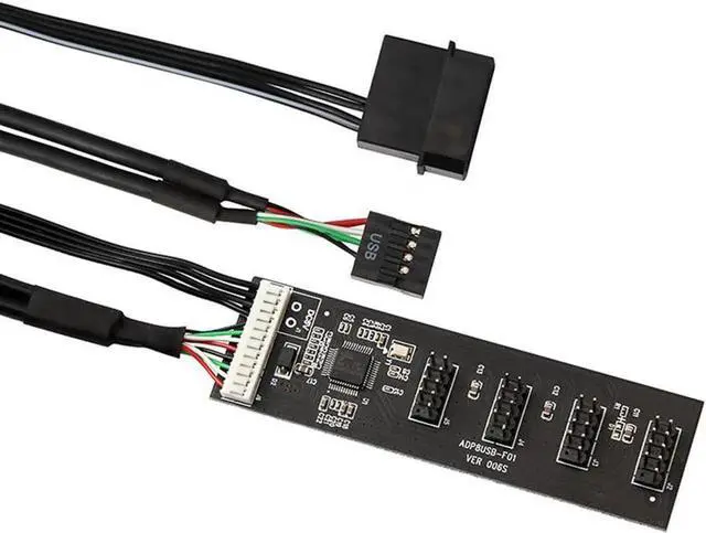 Alt view image 3 of 5 - JAENFONG USB 9 Pin Motherboard Header Hub 4 Ports Splitter Adapter, USB 2.0 9Pin Header 1 to 4 Extension Converter Card - Molex Power,USB 9-Pin Internal Cable,1.64FT