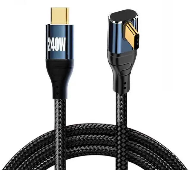 Alt view image 2 of 7 - JAENFONG Cable USB-C 240W Type-C Male to Male Cable Low Profile Angled Connector 48V 5A Compatible with USB2.0 480Mbps 100W Charging for Laptop Tablet Phone 2M