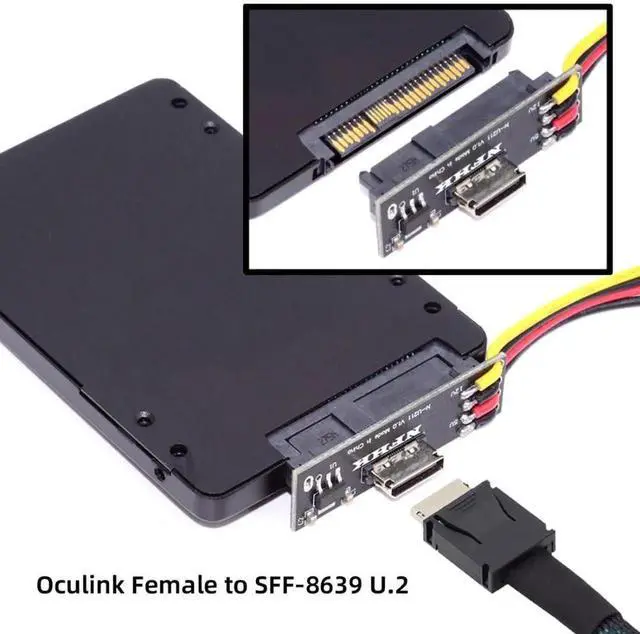 Alt view image 7 of 7 - JAENFONG U.2 U.3 SFF-8639 SSD to Oculink SFF-8612 PCB Adapter Card with 5V/12V SATA Power Cable