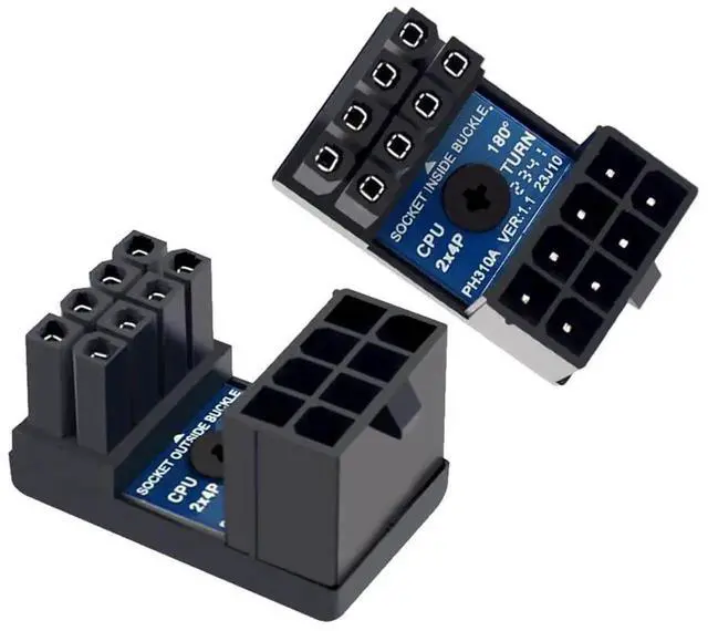 Alt view image 2 of 7 - JAENFONG 2pcs/lot 360 Degree Up Down Angled EPS 8P ATX Male to Female Power Header Adapter for CPU 12V