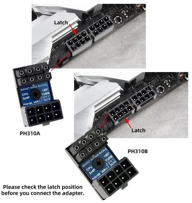 Alt view image 7 of 7 - JAENFONG 2pcs/lot 360 Degree Up Down Angled EPS 8P ATX Male to Female Power Header Adapter for CPU 12V