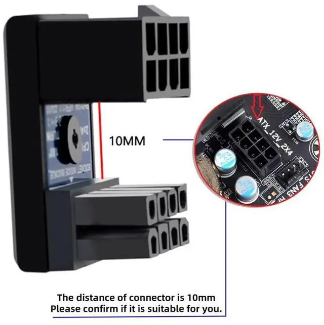 Alt view image 6 of 7 - JAENFONG 2pcs/lot 360 Degree Up Down Angled EPS 8P ATX Male to Female Power Header Adapter for CPU 12V