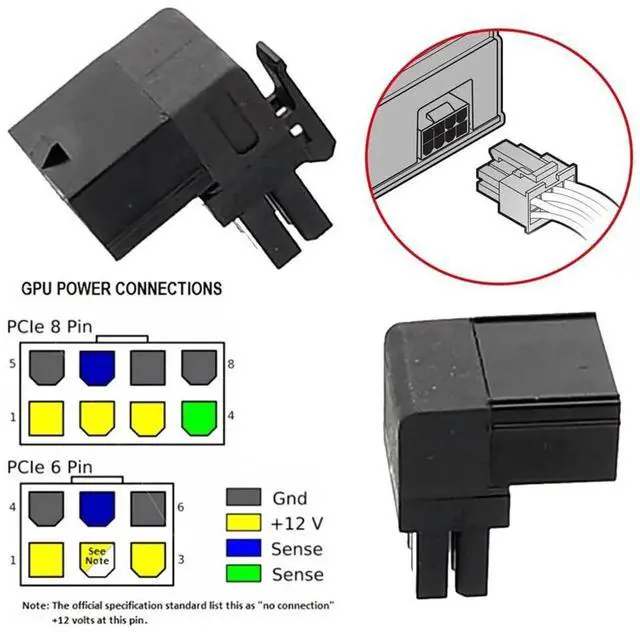 Alt view image 7 of 7 - JAENFONG 2pcs/lot 90 Degree Up Down Angled ATX 8P Male to Female Power Header Adapter for GPU Graphics Card