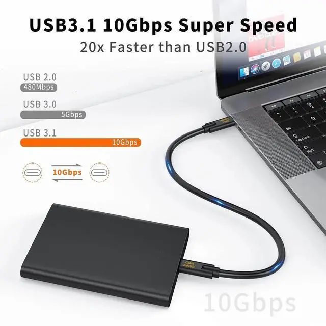 Alt view image 3 of 7 - JAENFONG Short USB C 1ft,100W USBC 3.1 Gen 2 PD Charging,10G High Speed Date Cord, Thunderbolt Type C to iPhone 15/16Android Auto/Cellphone,Laptop, Nintendo Switch, SSD,Powerbank,iPad Pro