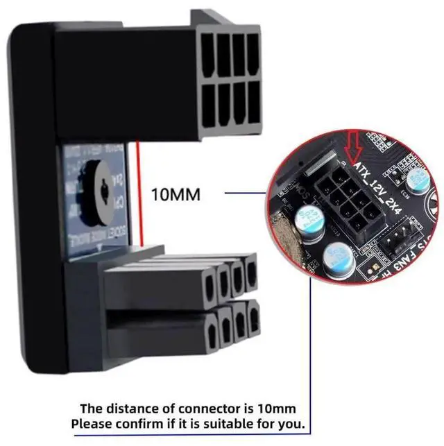 Alt view image 2 of 7 - JAENFONG 2 Pack ATX 8Pin EPS 12V 180 Degree Angled CPU Power Socket Inside Buckle Connector Adapter