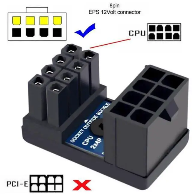 Alt view image 3 of 7 - JAENFONG 2 Pack ATX 8Pin EPS 12V 180 Degree Angled CPU Power Socket Inside Buckle Connector Adapter