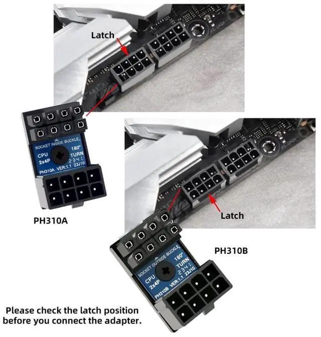 Alt view image 5 of 7 - JAENFONG 2 Pack ATX 8Pin EPS 12V 180 Degree Angled CPU Power Socket Inside Buckle Connector Adapter