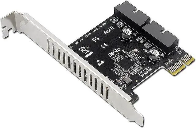 Alt view image 2 of 7 - JAENFONG PCI-E 1X to 2 Ports Internal USB 3.0 19Pin 20Pin Header for Front Panel,USB 3.0 5Gbps to PCIe Expansion Card Adapter with High & Low Profile Bracket for Desktop Computer Motherboard