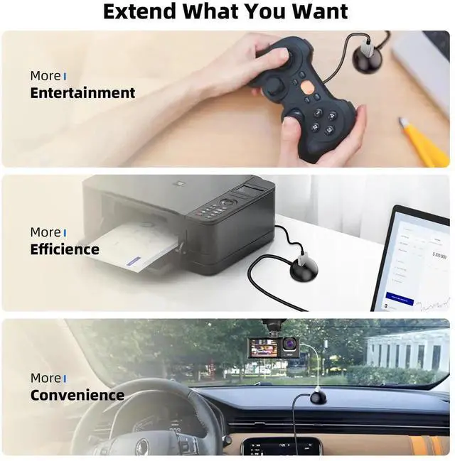 Alt view image 2 of 7 - JAENFONG 10FT USB 3.0 Extension Cable with Pedestal, 5Gbps USB 3.0 Type-A Male to Female Extension Stand for Desktop, Flash Drive, Card Reader, Keyboard, Mouse, Webcam, Etc