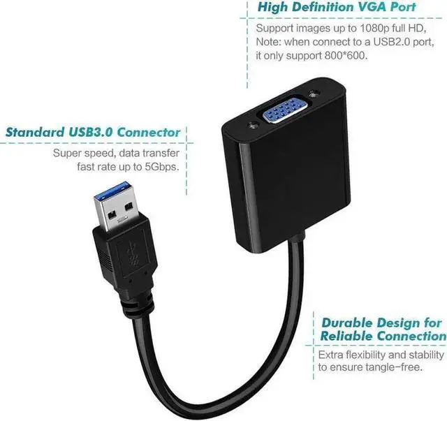 Alt view image 5 of 7 - JAENFONG High Speed USB 3.0 to VGA Adapter Converter, Multi-Monitor Adapter Male to Female Converter,Support Full HD 1080p-Windows 10/8.1/8/7 PC Laptop Monitor Projector HDTV(No CD Driver Needed) -Bla