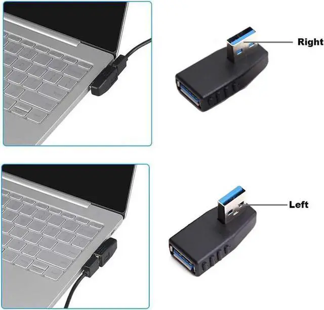 Alt view image 4 of 6 - JAENFONG USB 3.0 Adapter Couplers 90 Degree Male to Female Gender Changer Adapter,USB Connector Extender Plug Coupler Extender (Include Left,Right Up,Down Angle Adapter) - 4 Pack
