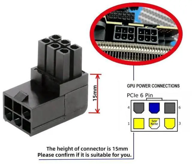 Alt view image 6 of 7 - JAENFONG 2 Pack ATX 6Pin 90 Degree Angled GPU Graphics Card Power Connector Adapter