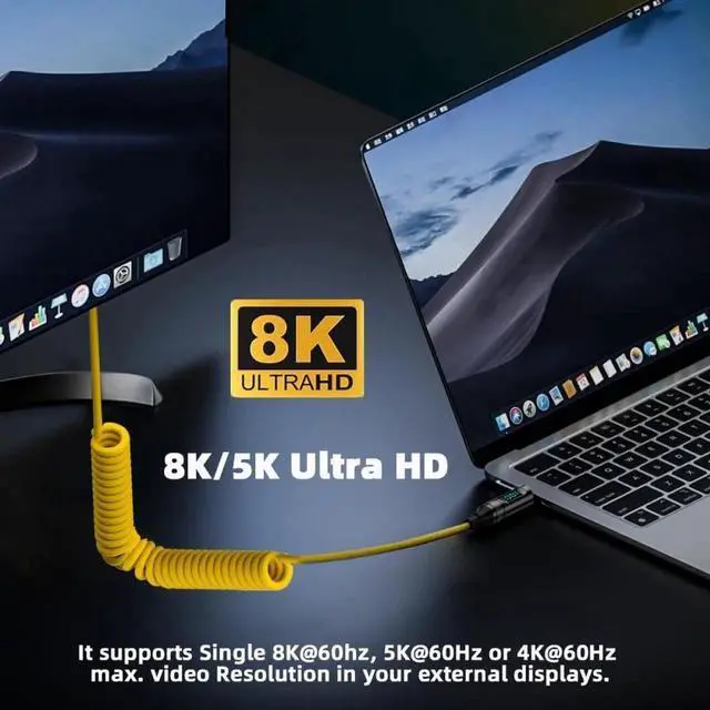 Alt view image 3 of 7 - JAENFONG Cable Smart LED Display USB-C USB4 Stretch Coiled Cable 20Gbps 100W 8K for Laptop Disk PhoneType-C Male to Male Cable Power & Data (180CM)