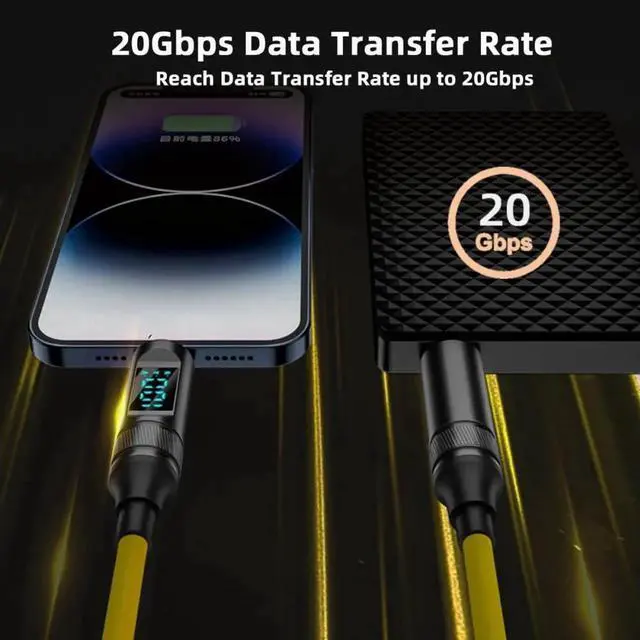 Alt view image 4 of 7 - JAENFONG Cable Smart LED Display USB-C USB4 Stretch Coiled Cable 20Gbps 100W 8K for Laptop Disk PhoneType-C Male to Male Cable Power & Data (180CM)