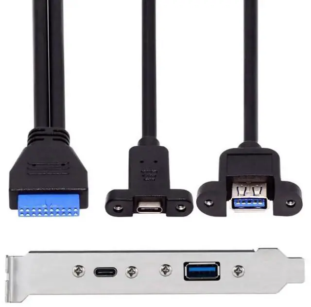 Main image of JAENFONG Cable USB3.0 Motherboard 19/20Pin to USB-C Type-C & USB 3.0 Dual Ports Female PCI-E Back Panel 5Gbps Cable