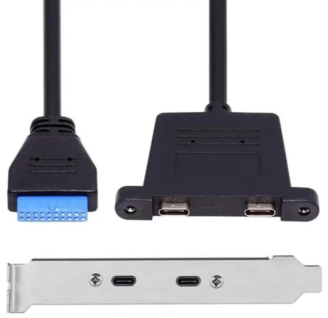 Main image of JAENFONG Cable USB3.0 Motherboard 19/20Pin to USB-C Type-C Dual Ports Female PCI-E Back Panel 5Gbps Cable