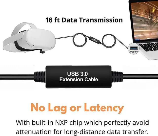 Alt view image 4 of 7 - JAENFONG USB A 3.0 to USB C Type C Quest Link Cable 16ft, Oculus Link Cable with Signal Booster, Streaming VR Game & Fast Charging USB C Cable Compatible for Oculus Quest1/Quest2 Headset and Gaming PC