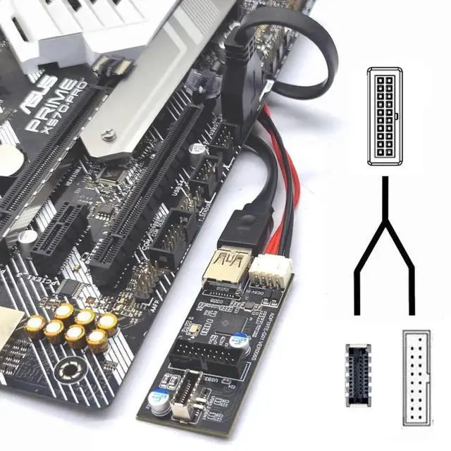Alt view image 3 of 6 - JAENFONG USB 3.0 19/20Pin to USB 3.0 19/20Pin USB 3.1 Type E HUB Port Multiplier PCBA Adapter with SATA Power Cable