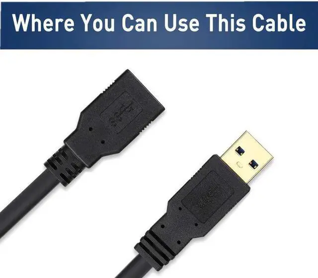 Alt view image 3 of 6 - JAENFONG USB 3.0 Extension Cable 20 FT USB Extender Cable 20 FT Type A Male to A Female SuperSpeed Extension Cord (20FT Black)