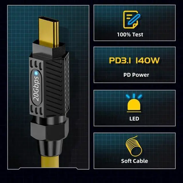 Alt view image 5 of 7 - JAENFONG Cable Stretch Coiled USB-C USB4 20Gbps 140W 8K for Gaming Keyboard Mouse Type-C Male to Male Power & Data (180cm)