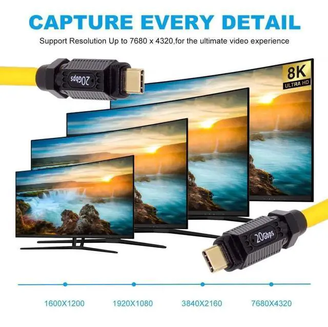 Alt view image 7 of 7 - JAENFONG Cable Stretch Coiled USB-C USB4 20Gbps 140W 8K for Gaming Keyboard Mouse Type-C Male to Male Power & Data (180cm)