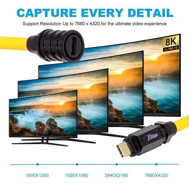 Alt view image 2 of 7 - JAENFONG Cable Stretch Coiled USB-C USB4 20Gbps 140W 8K for Gaming Keyboard Mouse Type-C Male to Female Extension Power & Data (180cm)