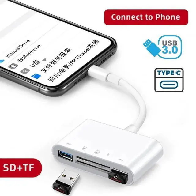 Alt view image 5 of 7 - JAENFONG  USB 2.0 Type C USB-C to TF Micro SD SDXC Dual USB3.0 Female Card Reader PD 27W Adapter for Laptop Tablet Phone