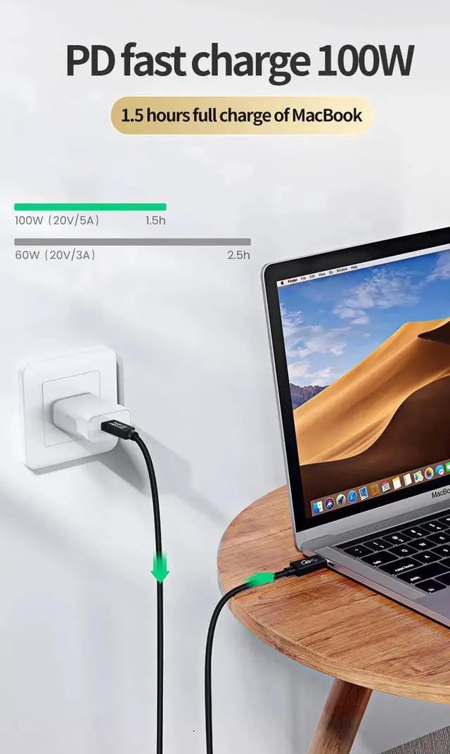 Alt view image 2 of 7 - JAENFONG USB 4 Cable for Thunderbolt 4 Cable, 40Gbps 6.6ft/2M Cable 100W Charging Support 5K@60Hz Video, Compatible with Thunderbolt 4/3, External SSD, USB-C Docking Station, MacBook Pro, External SSD